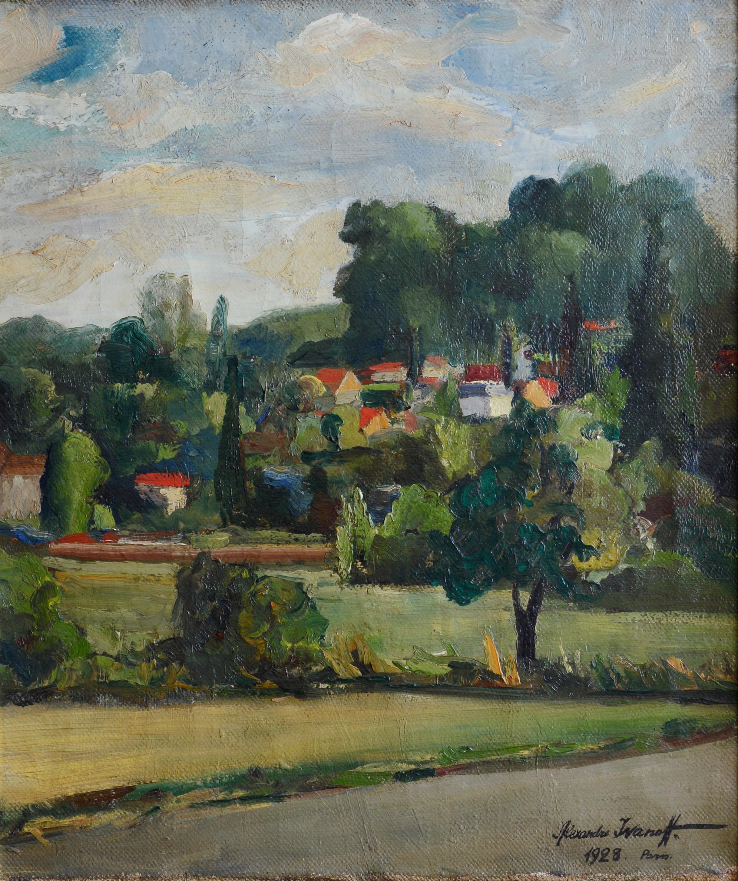 The Village, Oil on Canvas - Painting by Alexandre Ivanoff