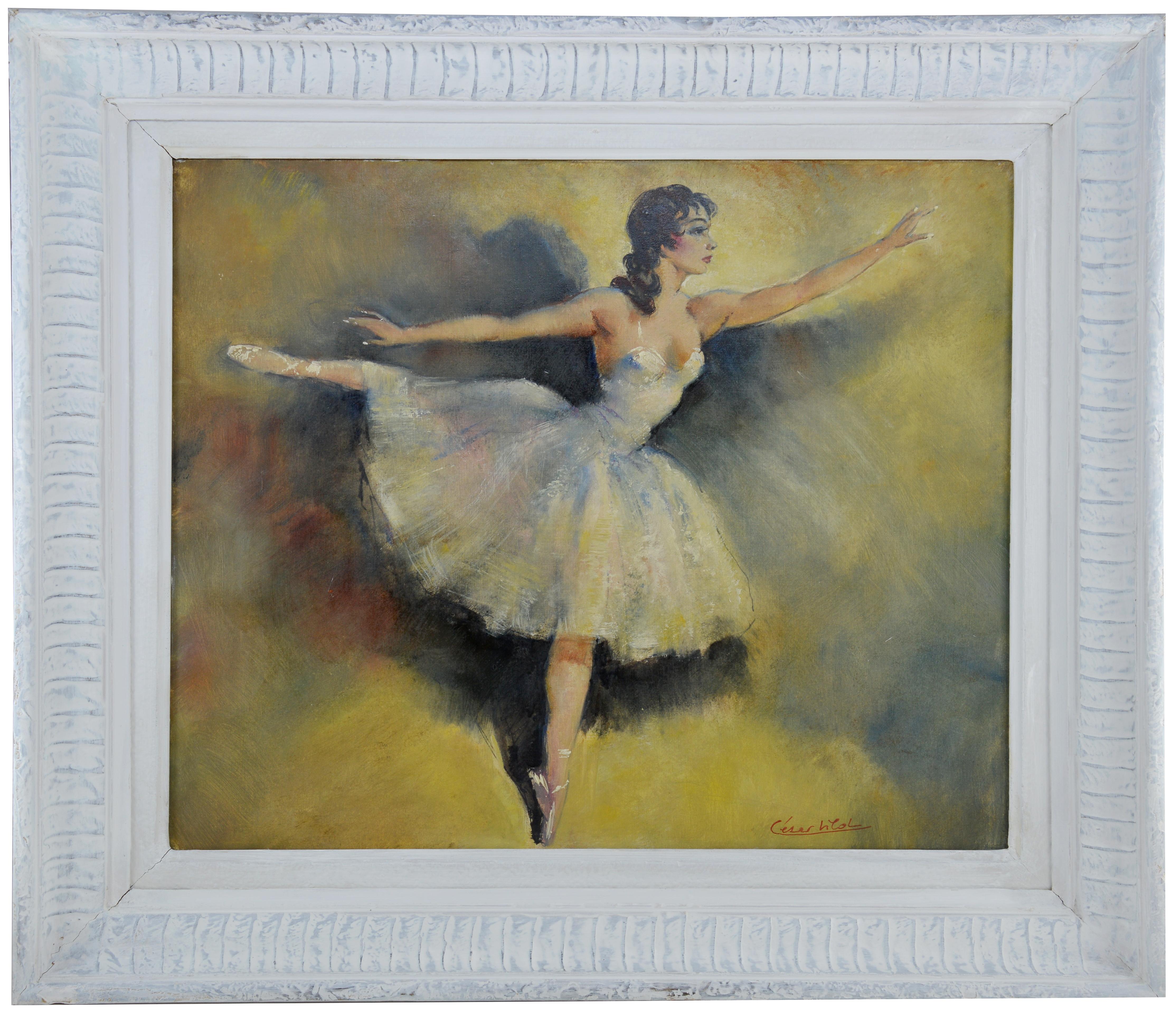 Oil on canvas by César Vilol, ca.1925. Ballerina. Measurements : with frame: 70.7x61.5 cm - 27.8x24.2 inches, without frame: 55x46 cm - 21.7x18.1 inches, format 10F. Signed "César Vilol" (see photo). In its Montparnasse frame.

Spanish painter from