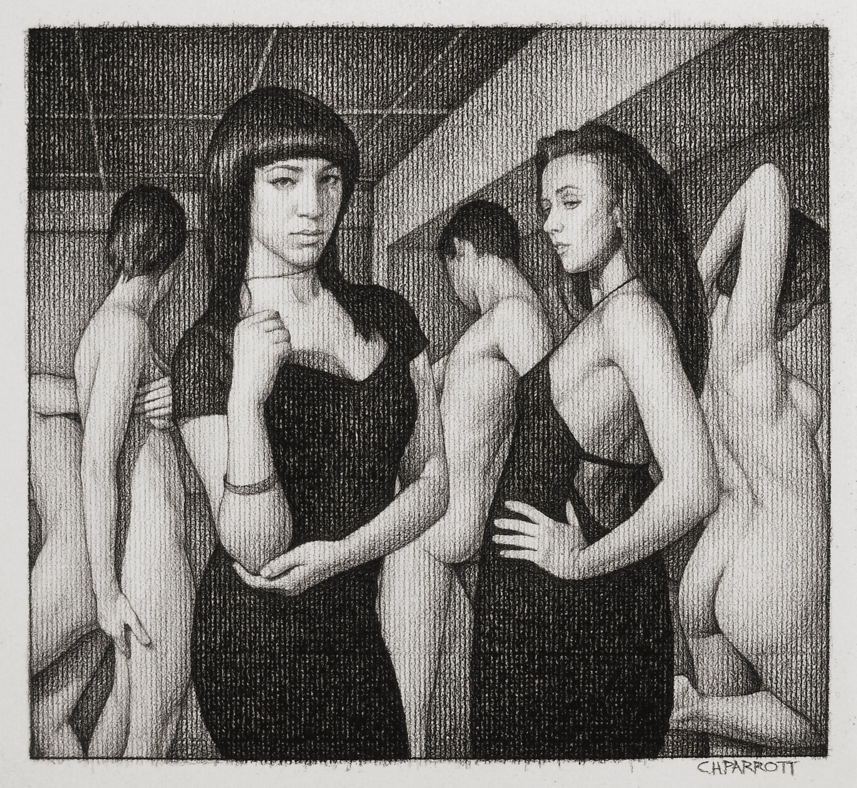 Christopher Parrott Nude - OLYMPIA - framed charcoal drawing