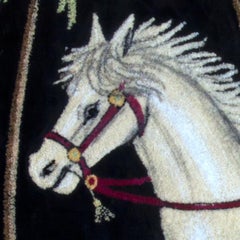 Embroidered Persian Carpet Armored Man on Horseback Framed 35 in. x 30 in.