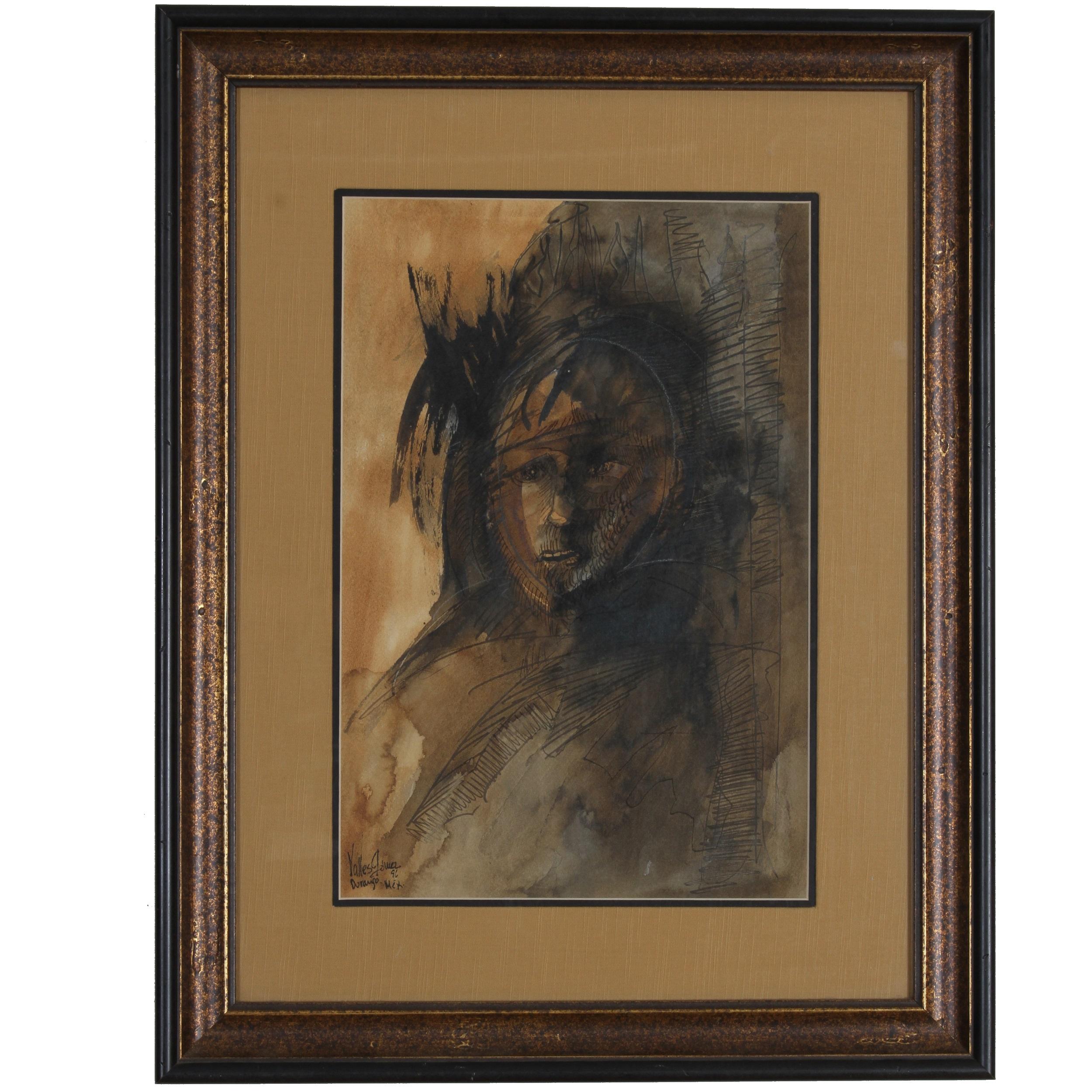 Manuel Valles Gomez Charcoal and Painting Lot of 2 For Sale 1