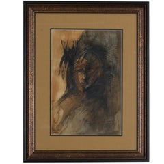 Manuel Valles Gomez Charcoal and Painting Lot of 2