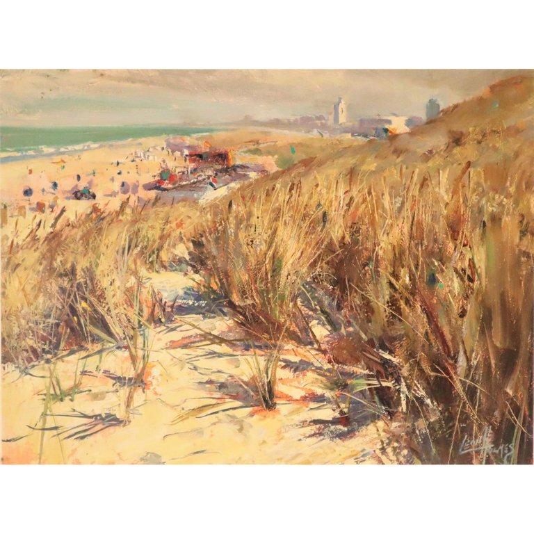 Spiaggia con vista sul Mare del Nord, Leon Holmes, Quadro a olio moderno
