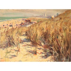 Beach Overlooking the North Sea, Leon Holmes, Modern Oil Painting