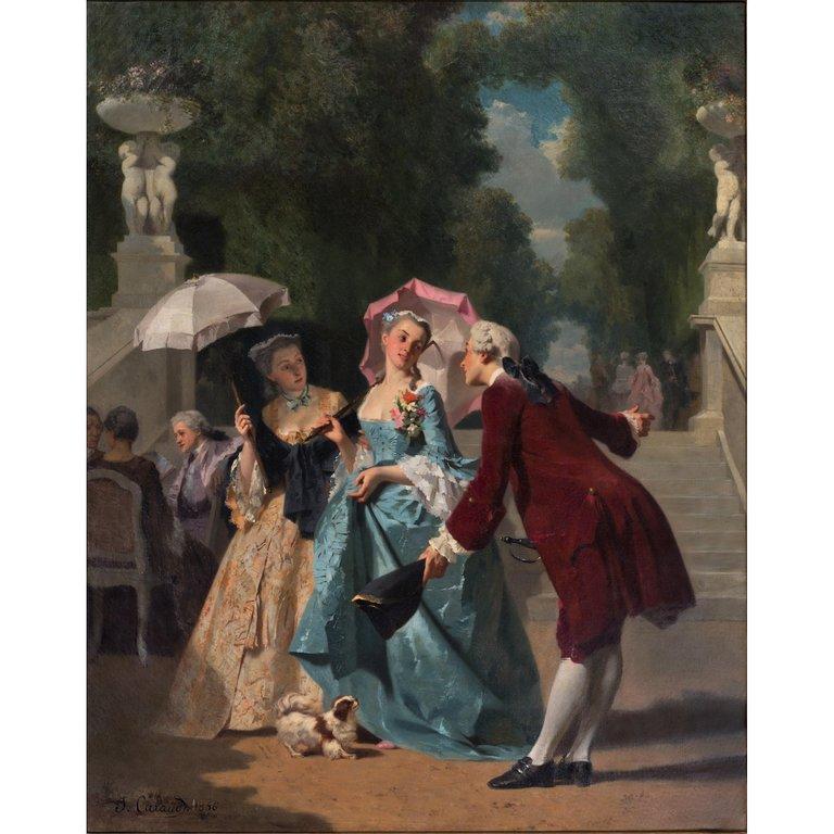 Joseph Caraud, 19th Century French Romantic Scene Oil on Canvas 1
