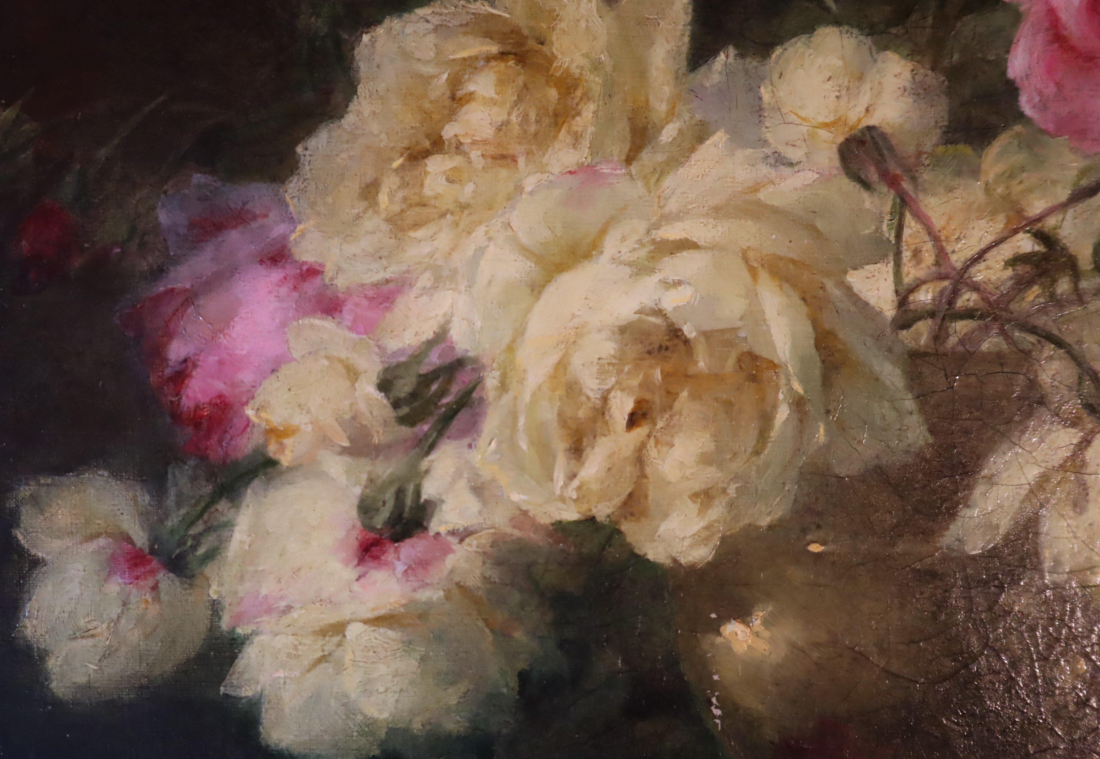 19ème siècle, huile sur toile, peinture de fleurs, Andr Benot Perrachon en vente 1