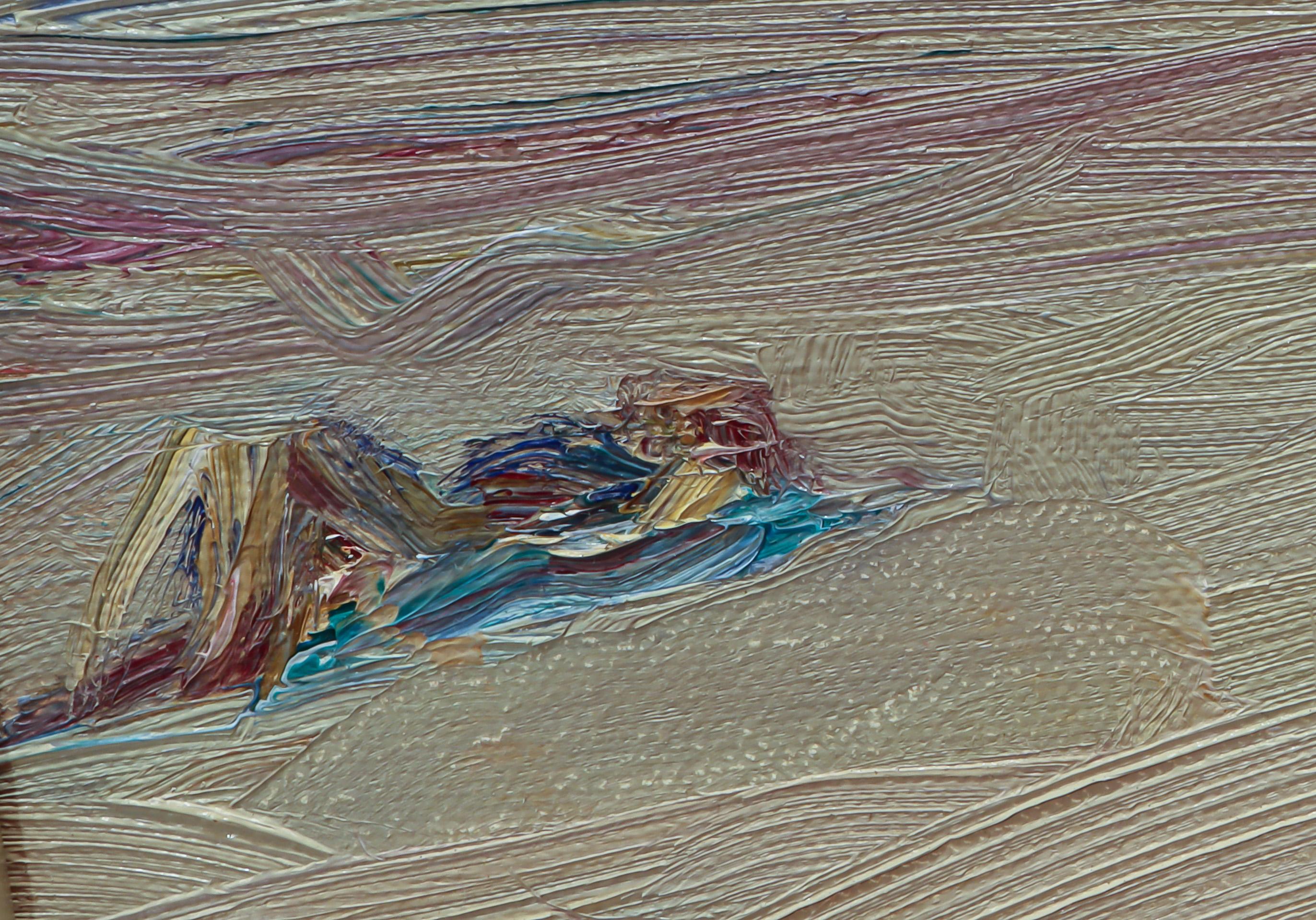Scena di spiaggia in stile impressionista in arancione in vendita 3