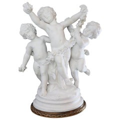 19th Century French Bisque Sculpture of 3 Cherubs, Signed Moreau