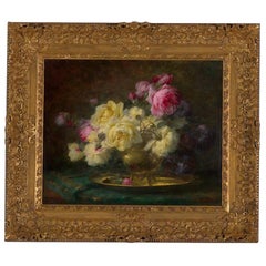 19th Century, Oil on Canvas Flower Painting, André Benoît Perrachon