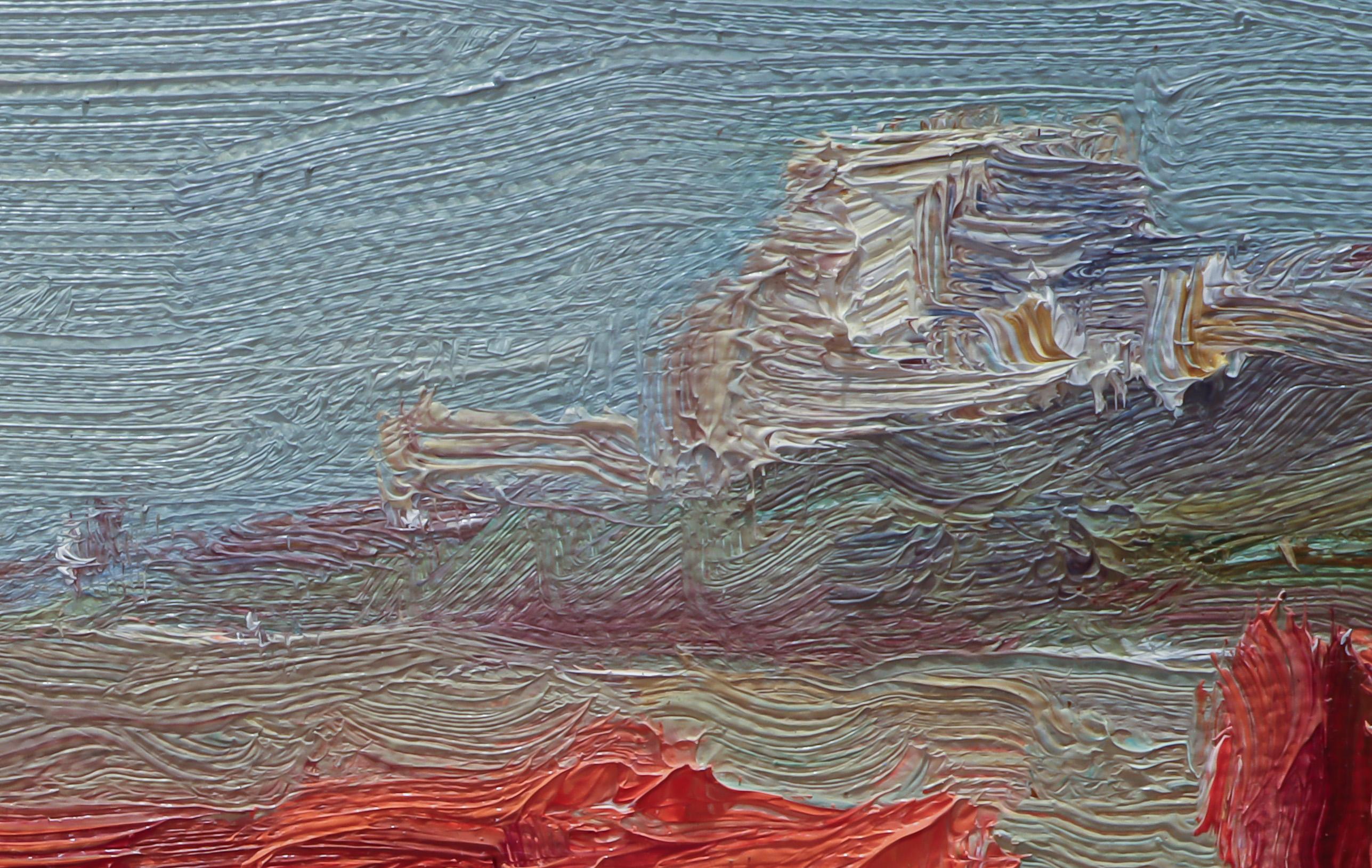 Scena di spiaggia in stile impressionista in arancione in vendita 1