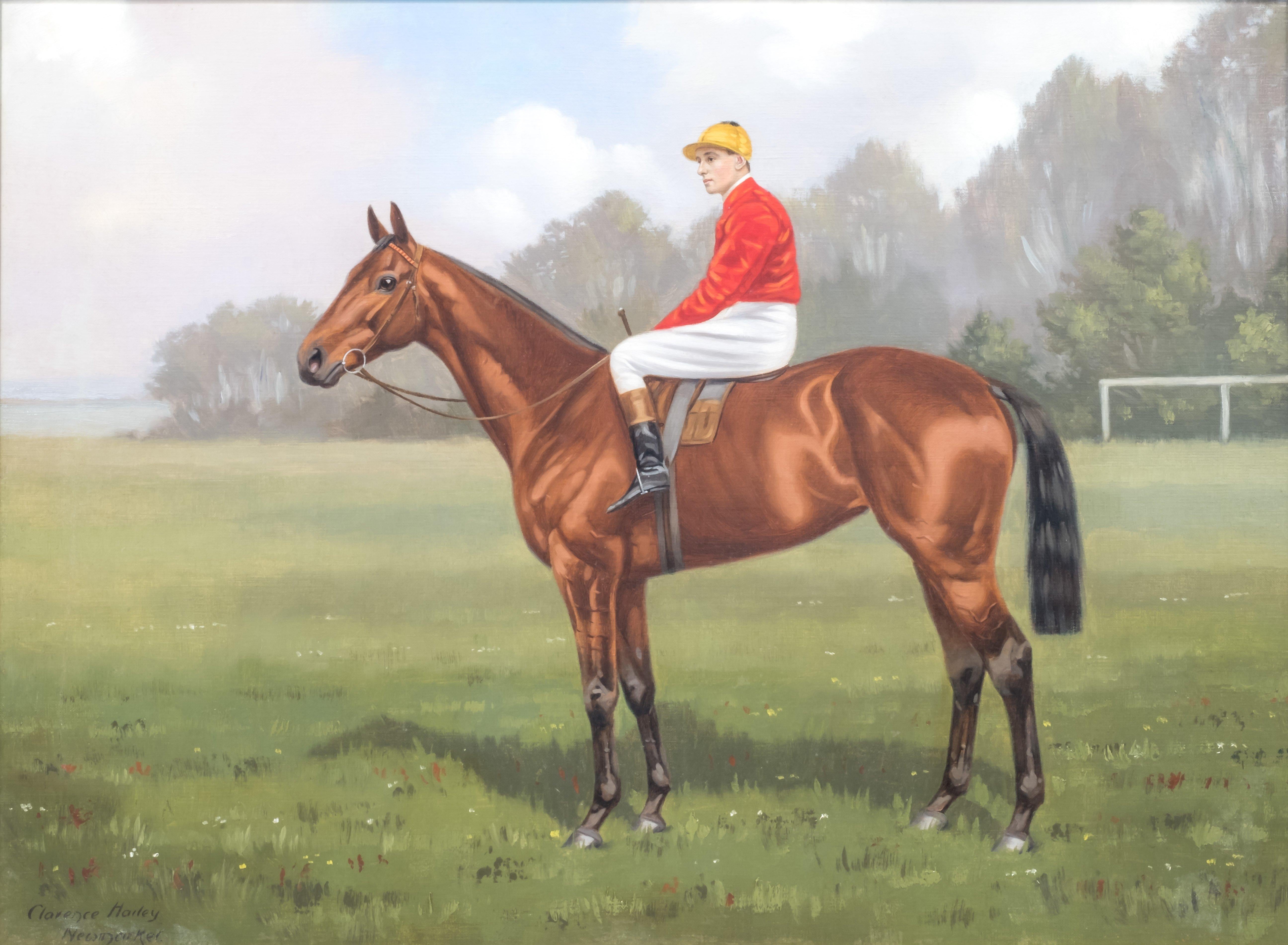 Portrait of jockey and racehorse - Painting by Clarence Hailey