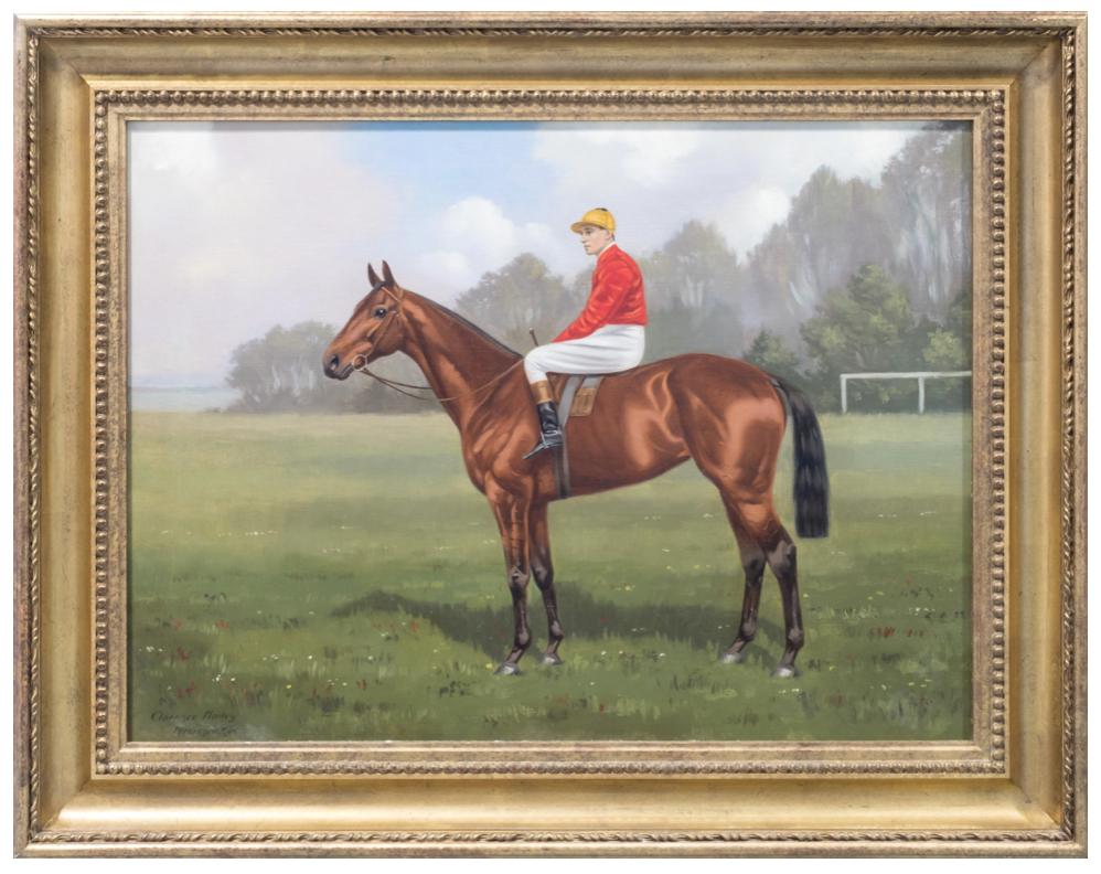 Clarence Hailey Figurative Painting - Portrait of jockey and racehorse
