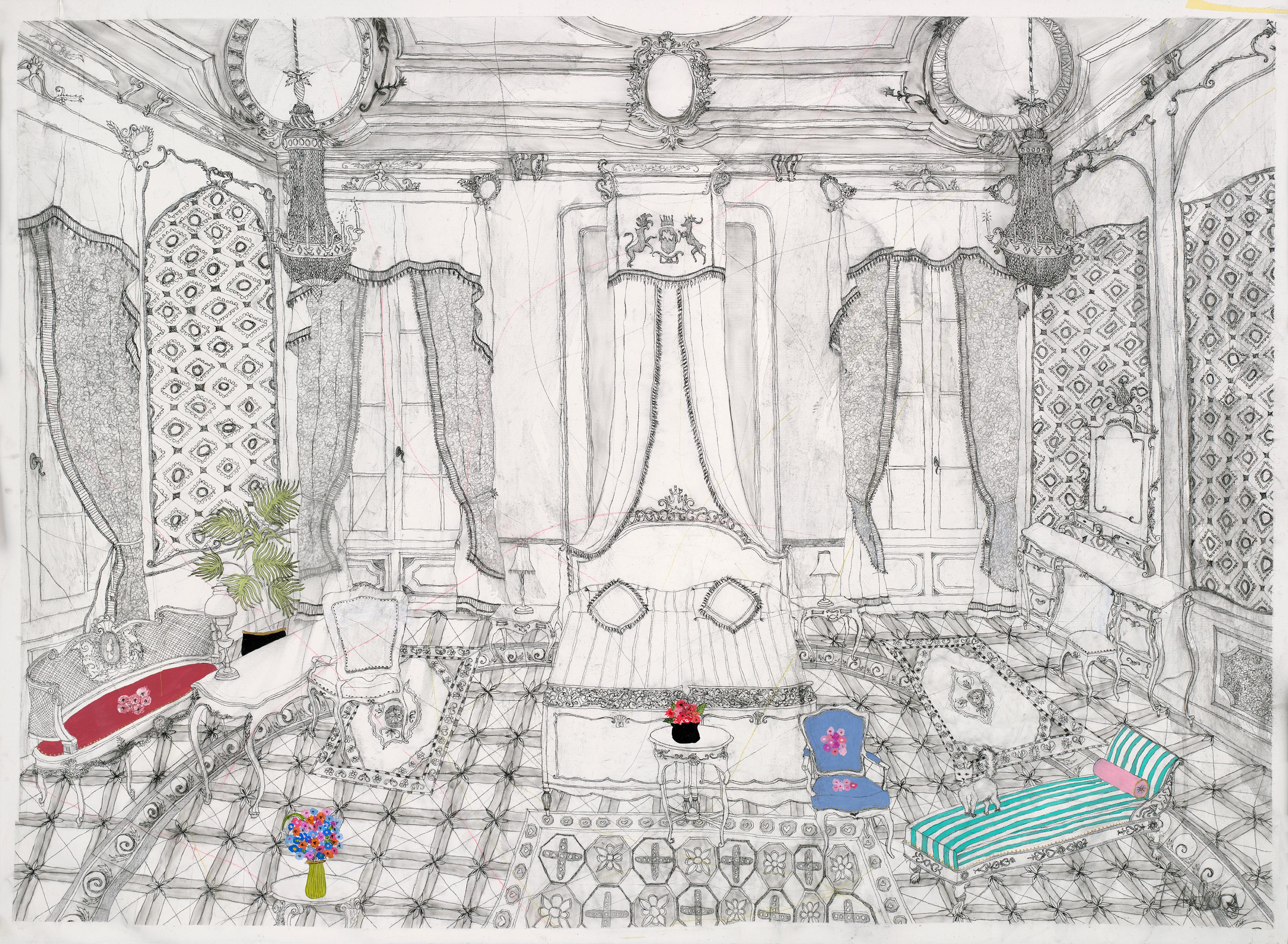 Lovely Room - 21st Century, Contemporary, Figurative Drawing, Charcoal