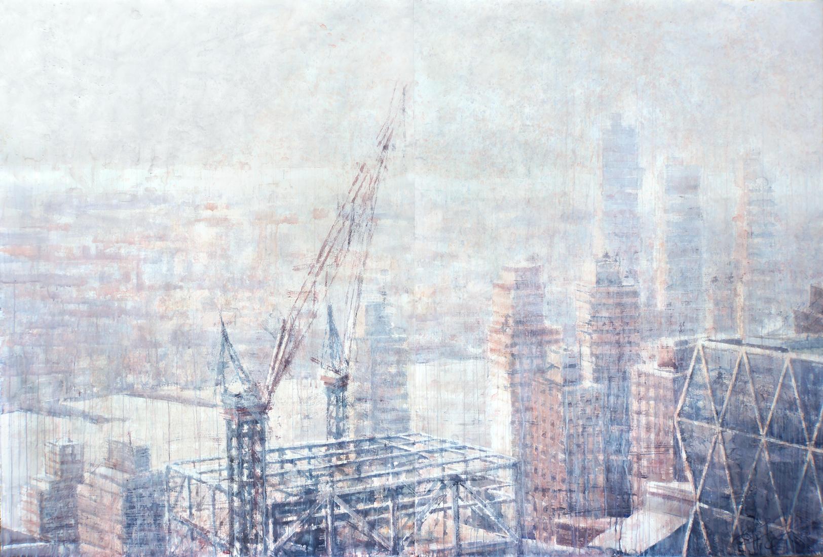 Mattina nebbiosa sull'Hudson - 21° secolo, Contemporaneo, Paesaggio, Acquerello, Carta