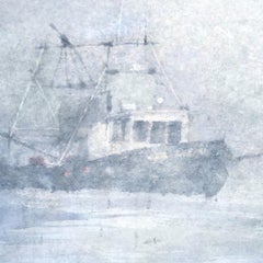 Lost In Fog - 21st Century, Contemporary, Seascape, Watercolor on Paper, Ship