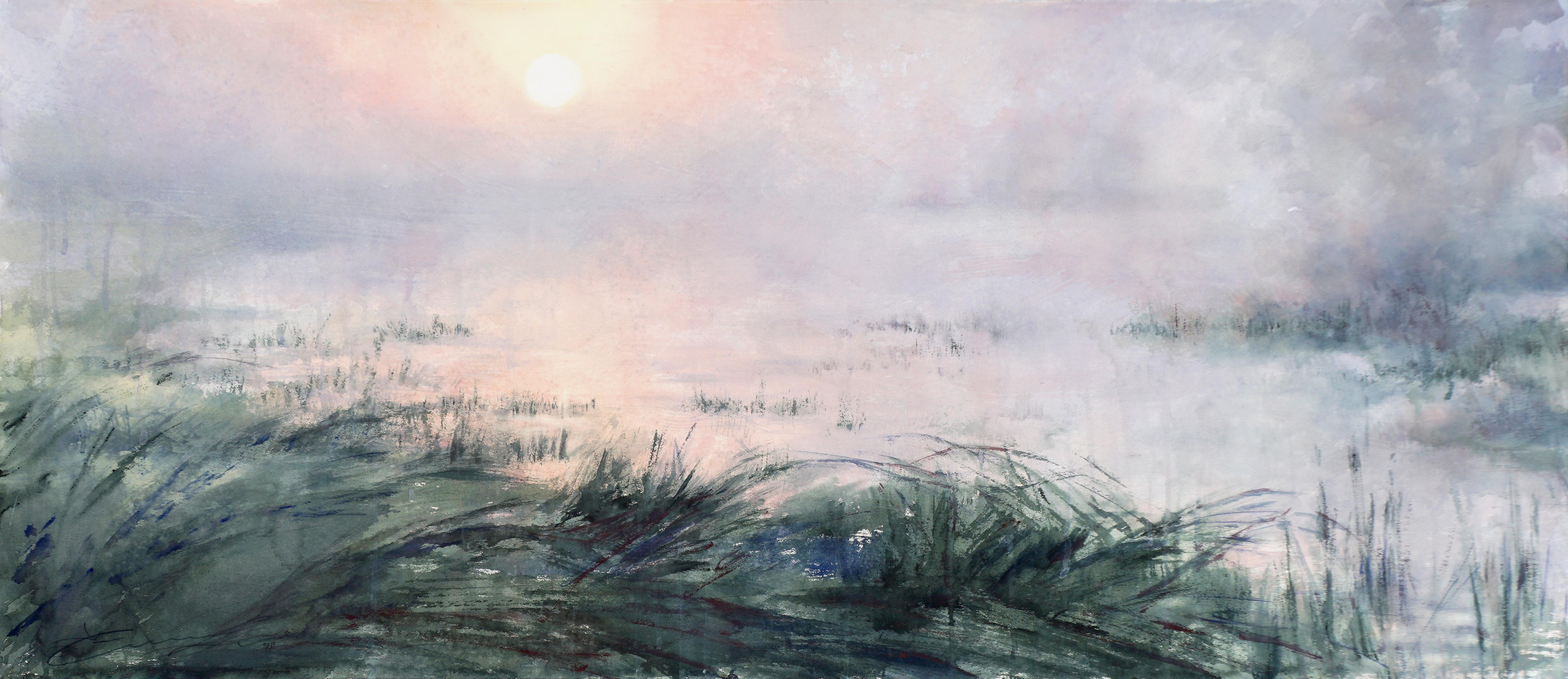 Ekaterina Smirnova Landscape Art – 6:05 Uhr - 21. Jahrhundert, Zeitgenössisch, Landschaft, Aquarell auf Papier