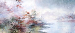 Aquarelle sur papier d'un lac d'automne - XXIe siècle, contemporain, paysage