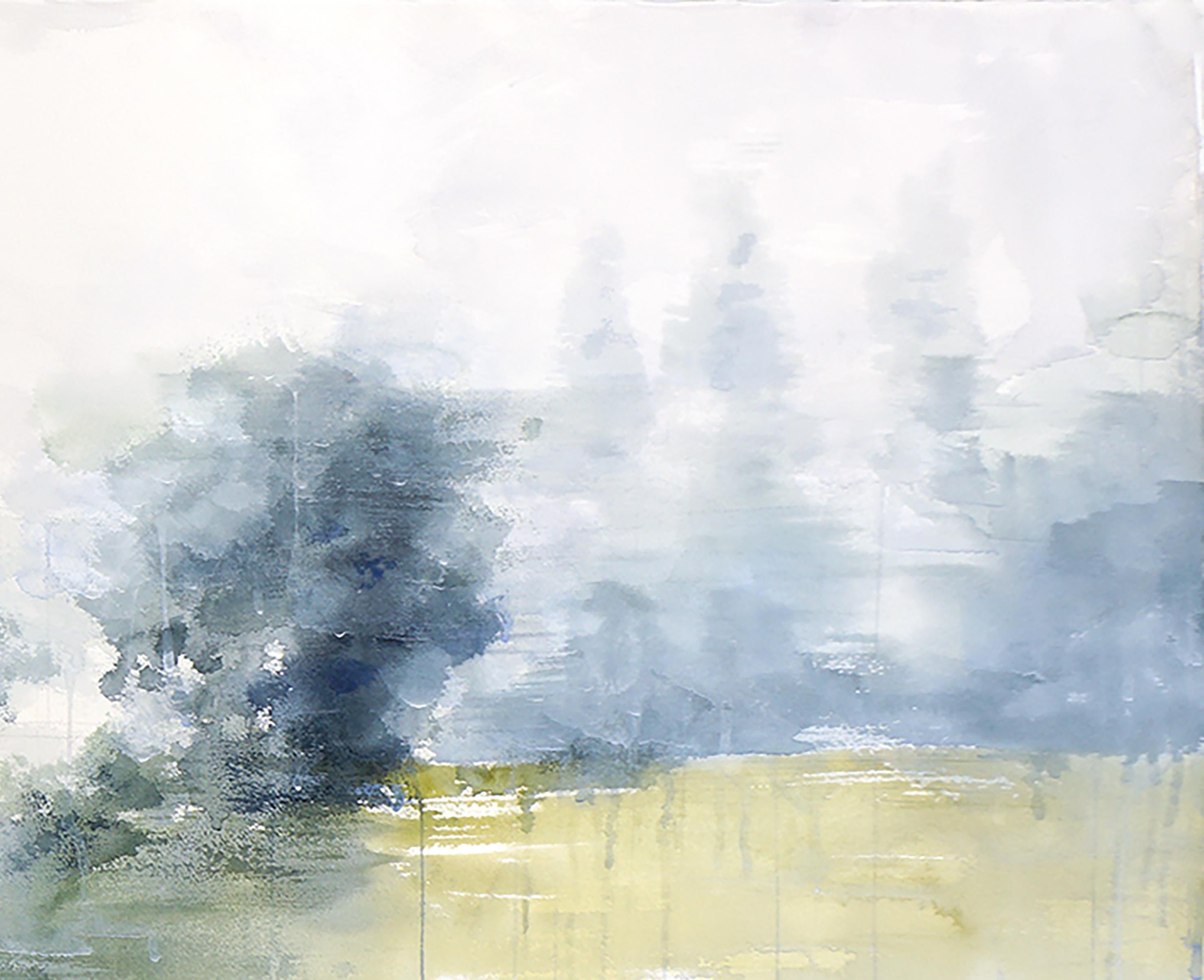 Hazy Path - 21st Century, Contemporary, Landscape, Watercolor on Paper - Gray Landscape Painting by Ekaterina Smirnova