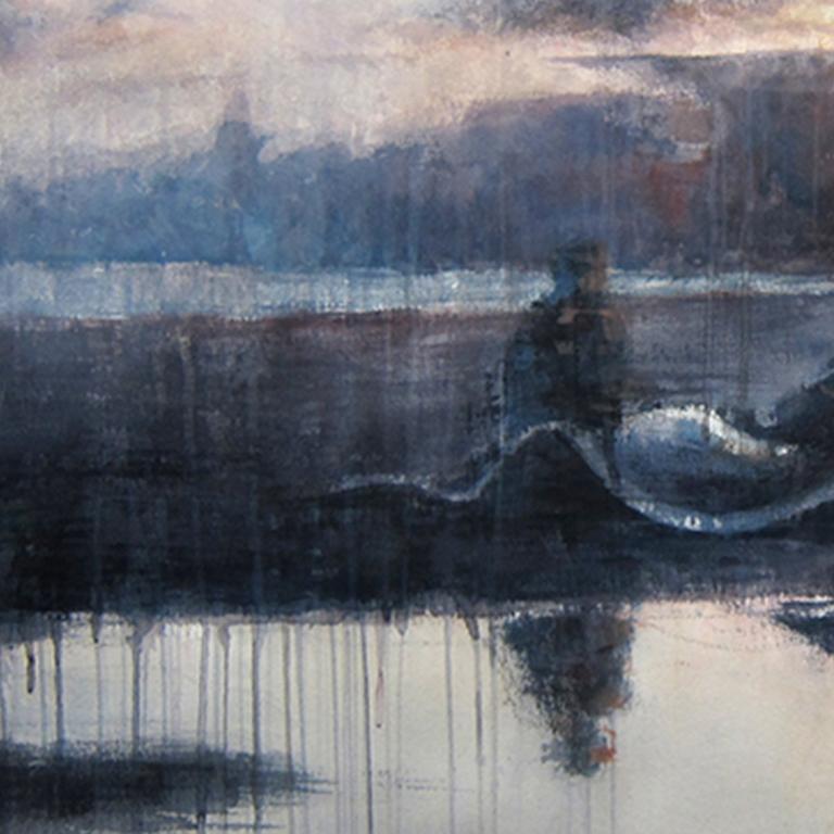Regarder le coucher de soleil - 21e siècle, Contemporain, Paysage, Aquarelle sur papier - Gris Landscape Art par Ekaterina Smirnova
