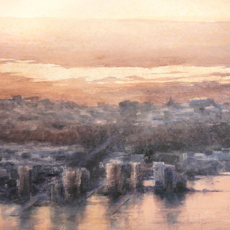 New Jersey Sonnenuntergang – 21. Jahrhundert, Zeitgenössisch, Landschaft, Aquarell auf Papier – Art von Ekaterina Smirnova
