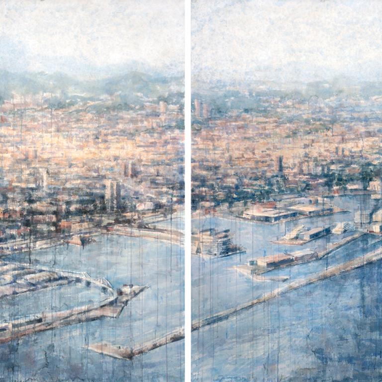 Los Puertos de Barcelone - 21e siècle, contemporain, paysage, aquarelle, papier - Art de Ekaterina Smirnova