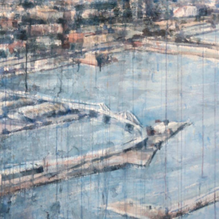 Los Puertos de Barcelona – 21. Jahrhundert, Zeitgenössisch, Landschaft, Aquarell, Papier (Grau), Landscape Art, von Ekaterina Smirnova