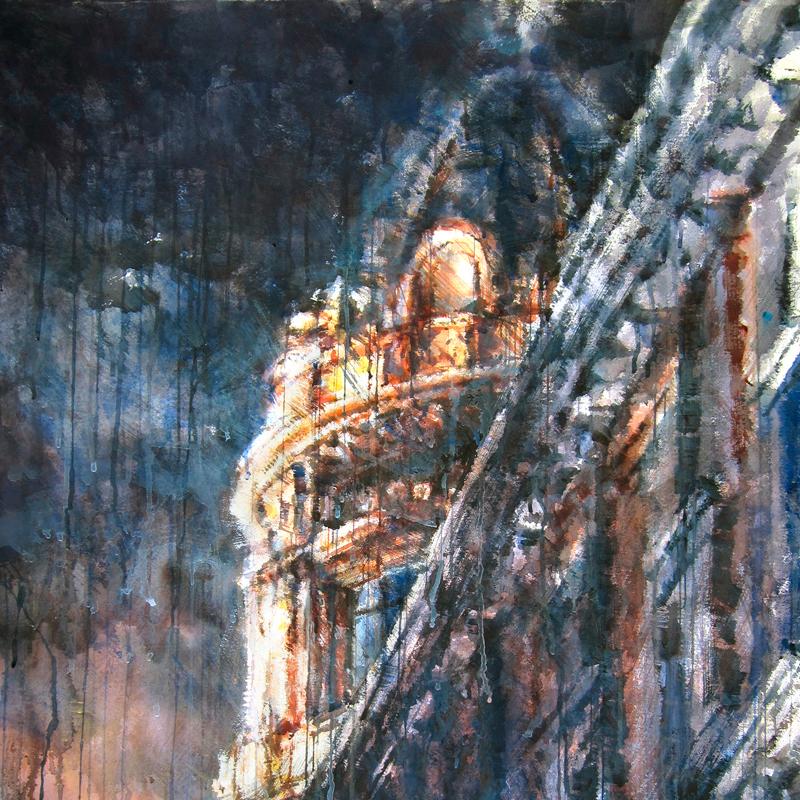 Diagonal I - 21e siècle, contemporain, architecture, aquarelle sur papier - Art de Ekaterina Smirnova