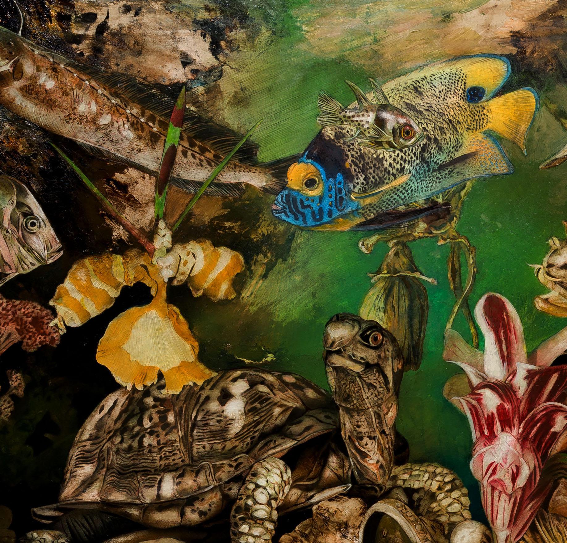 First Love's Like an Aquarium - 21. Jahrhundert, Zeitgenössisches figuratives Ölgemälde (Schwarz), Animal Painting, von Corvengi