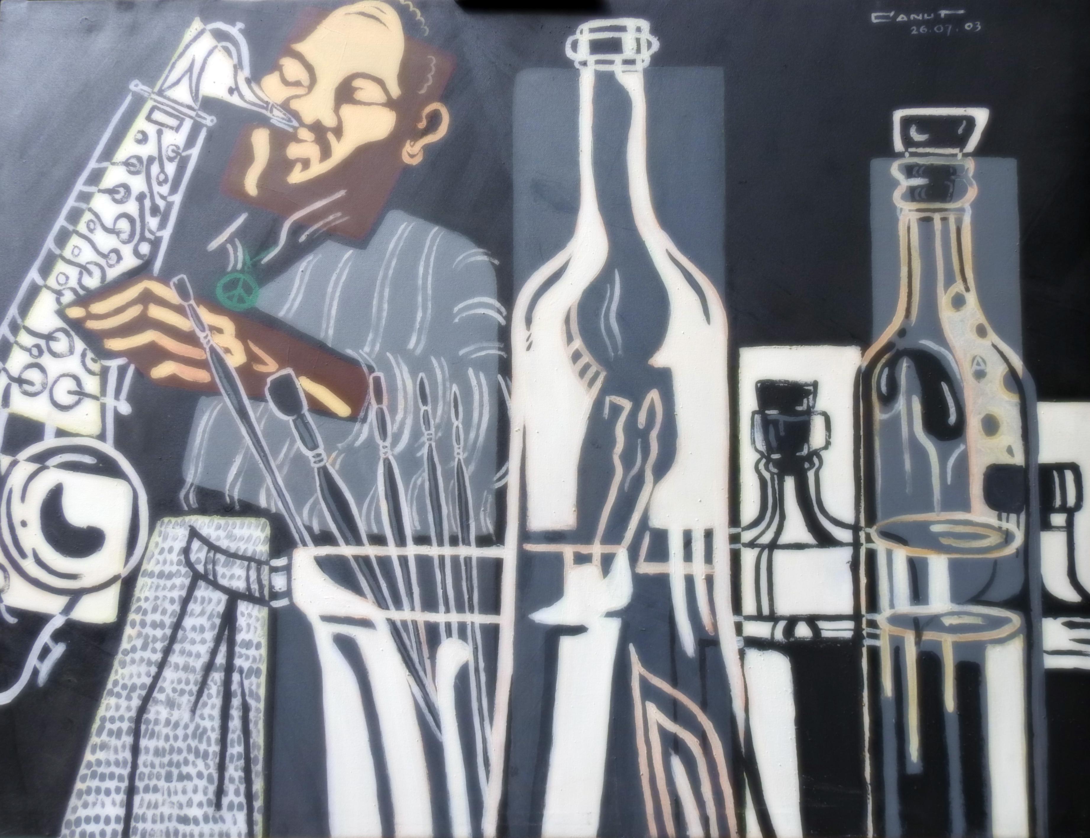 Jaume Canut Portrait Painting - Músic a l'Estudi - 21st Century, Contemporary Painting, Jazz Musician Portrait