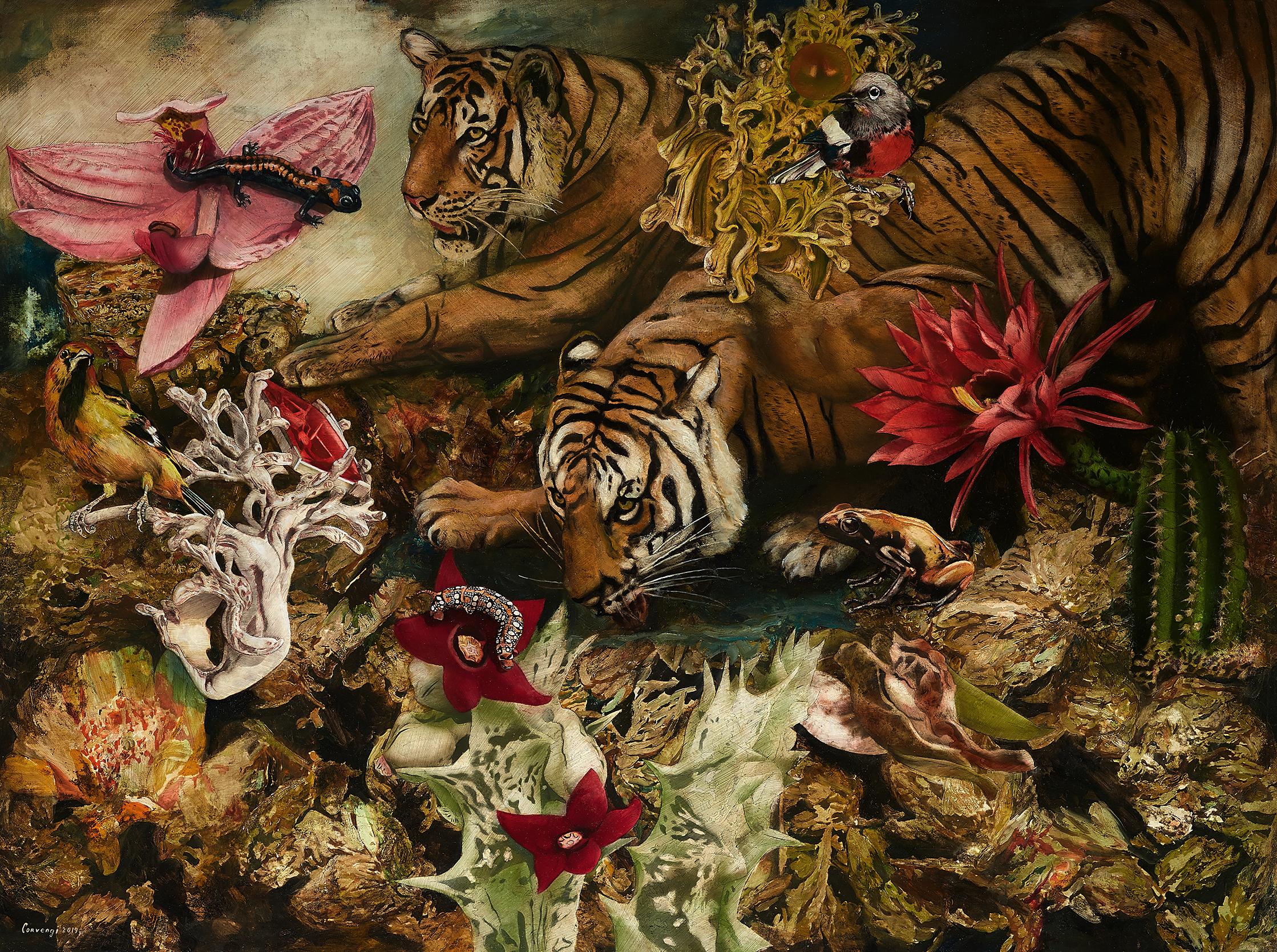 Corvengi Animal Painting – Zwei Tiger – 21. Jahrhundert:: Zeitgenössisches:: figürliches Gemälde:: Öl auf Leinwand