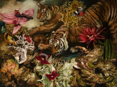Zwei Tiger – 21. Jahrhundert:: Zeitgenössisches:: figürliches Gemälde:: Öl auf Leinwand