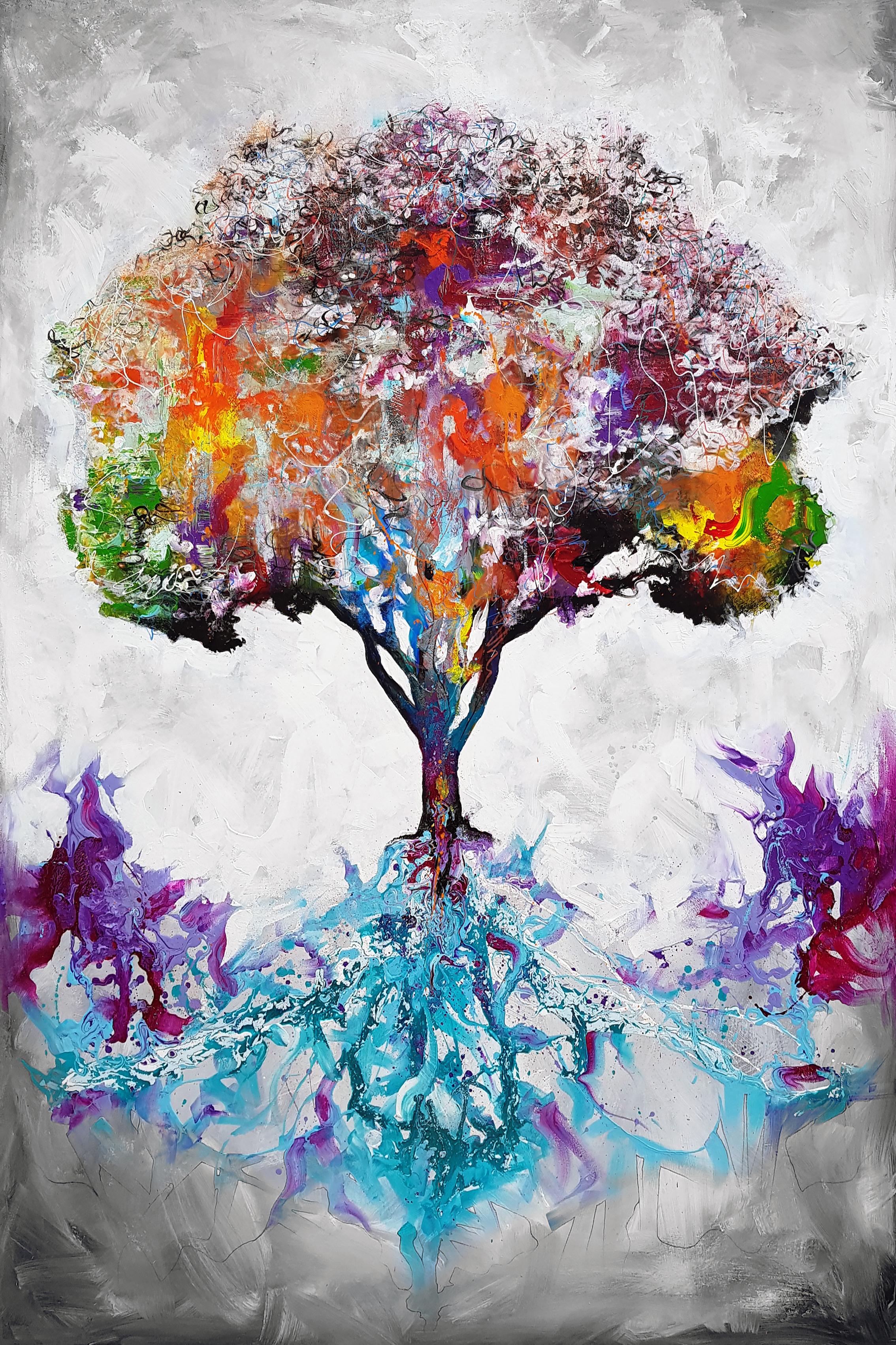 Danny O'Connor Landscape Painting - Nourished From The Roots - 21st Century, Contemporary Painting, Tree, Graffiti