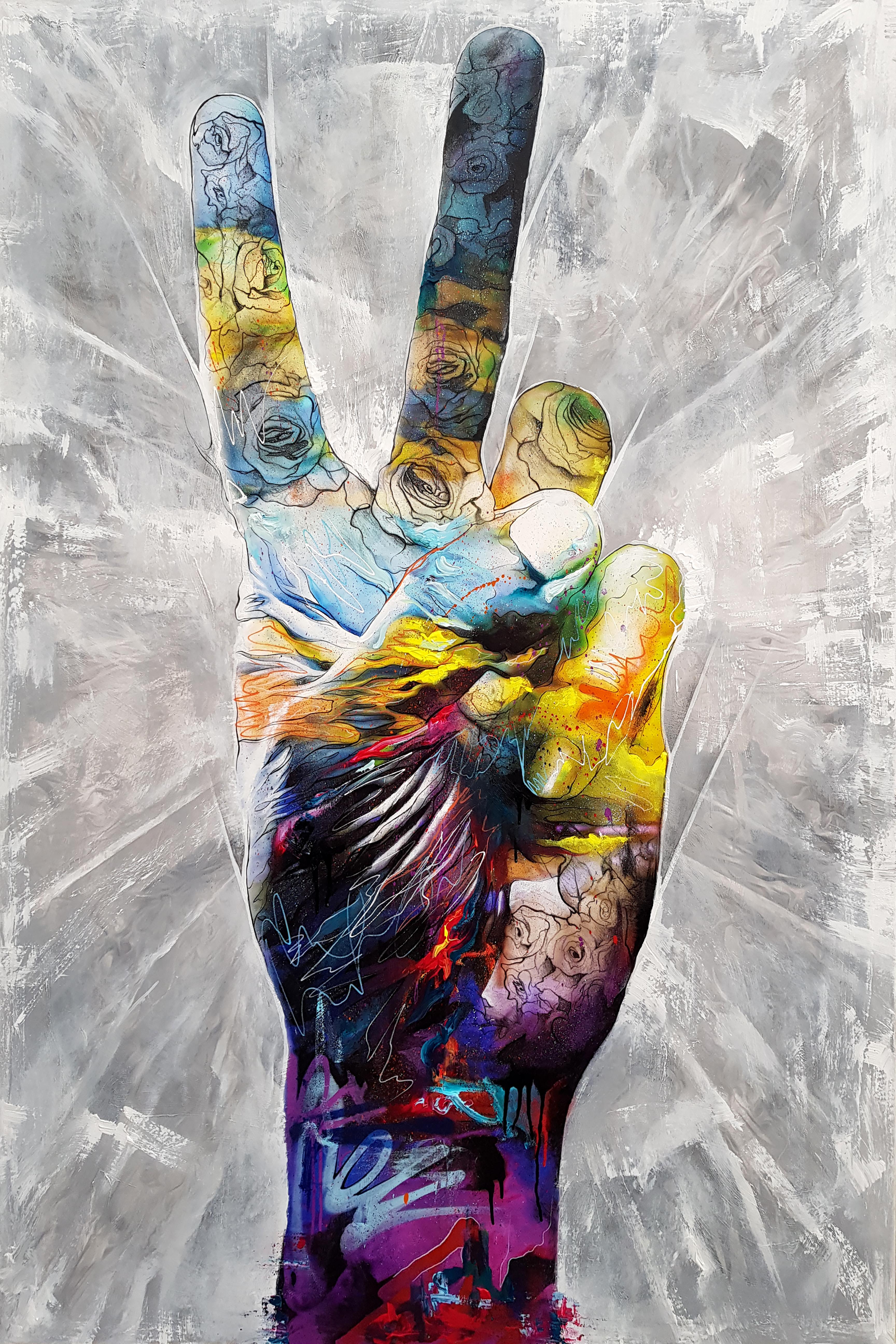 Danny O'Connor Landscape Painting - Bring Peace To The Party - 21st Century, Contemporary Painting, Hand, Graffiti