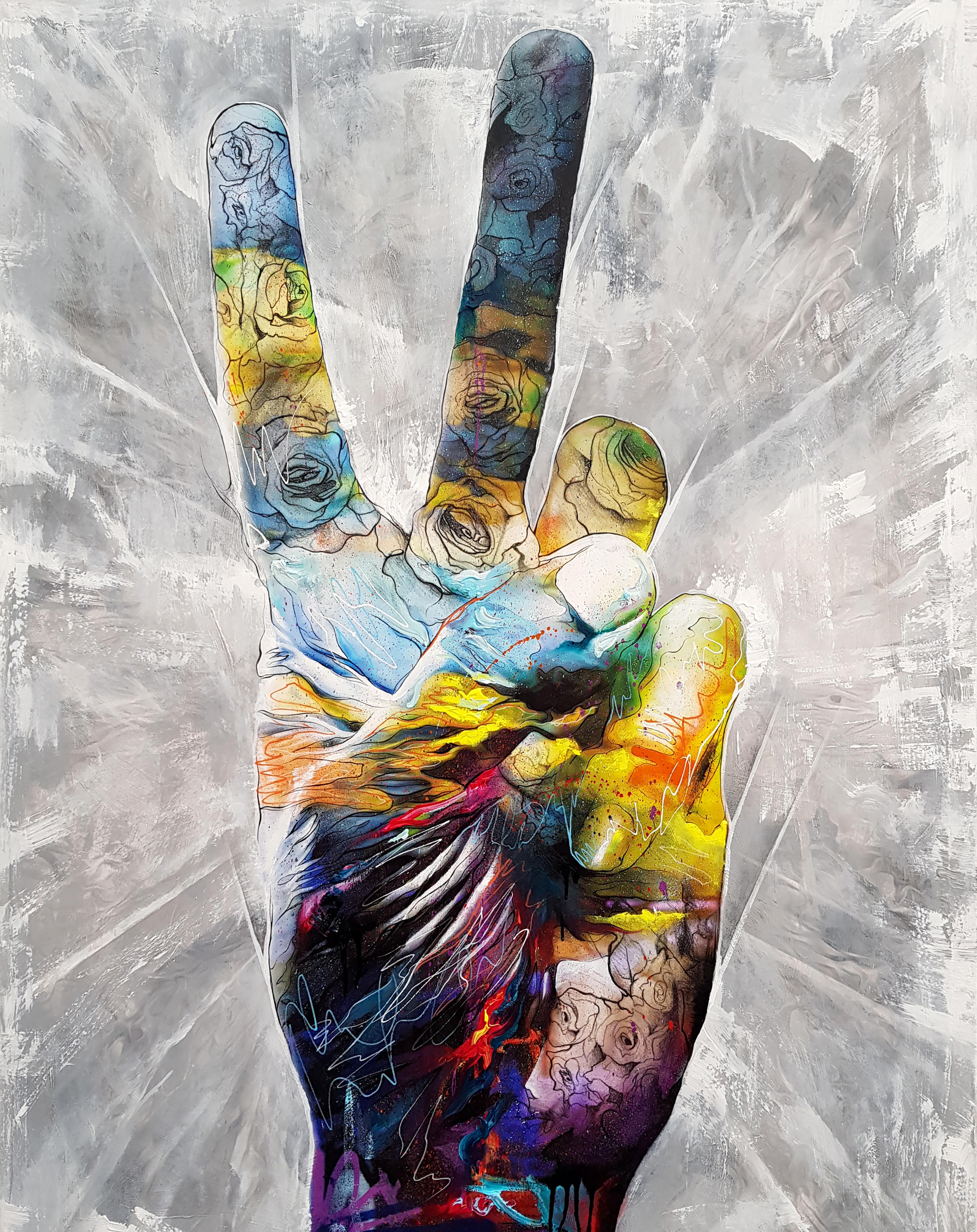 Bring Peace To The Party - 21st Century, Contemporary Painting, Hand, Graffiti 2