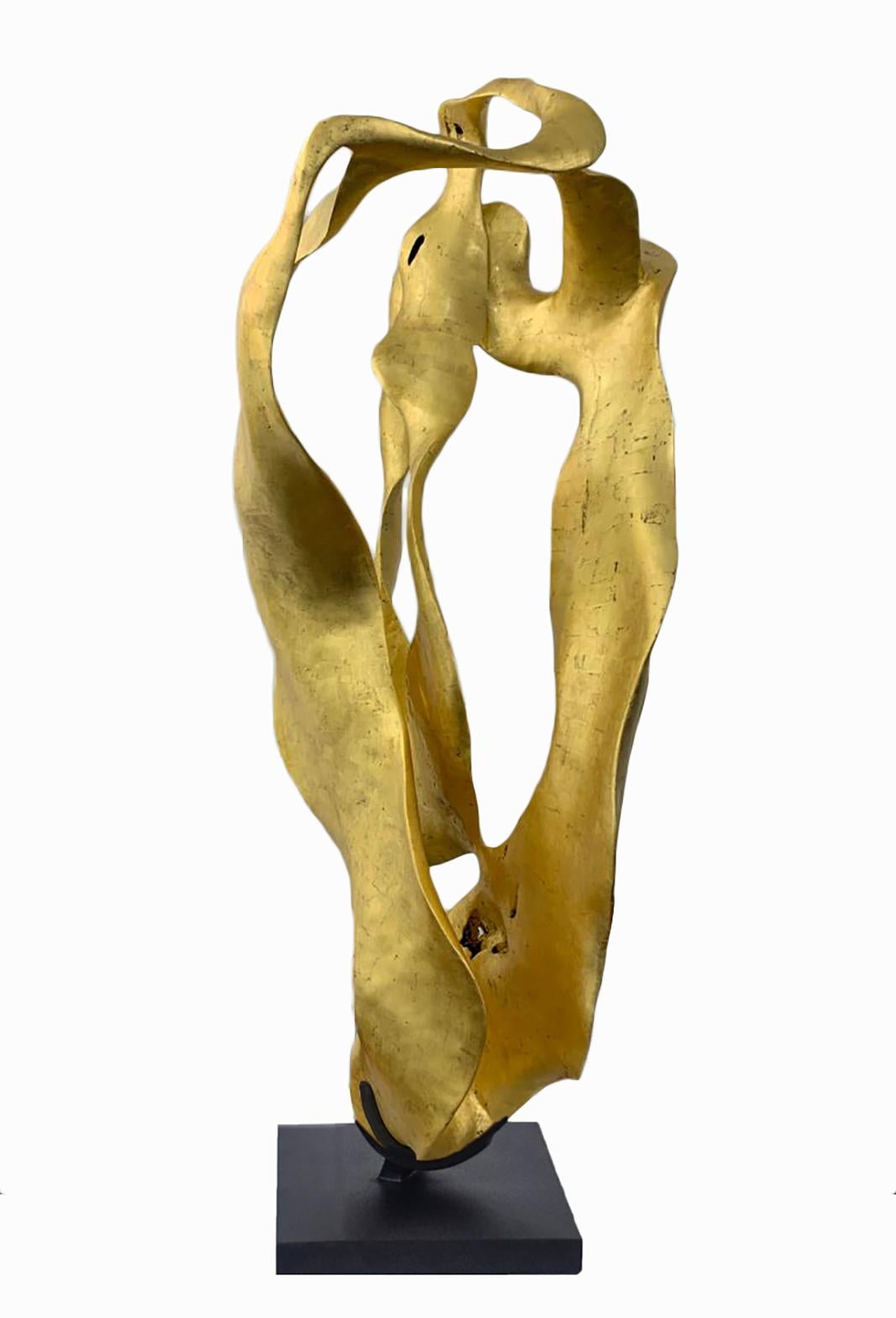 Mahogany root sculpture with gold leaf

The Joaquim Ingravidesa Sculpture Alliance is formed by an international group of sculptors and designers who collaborate to create abstract sculpture inspired by nature. They often work together for months on