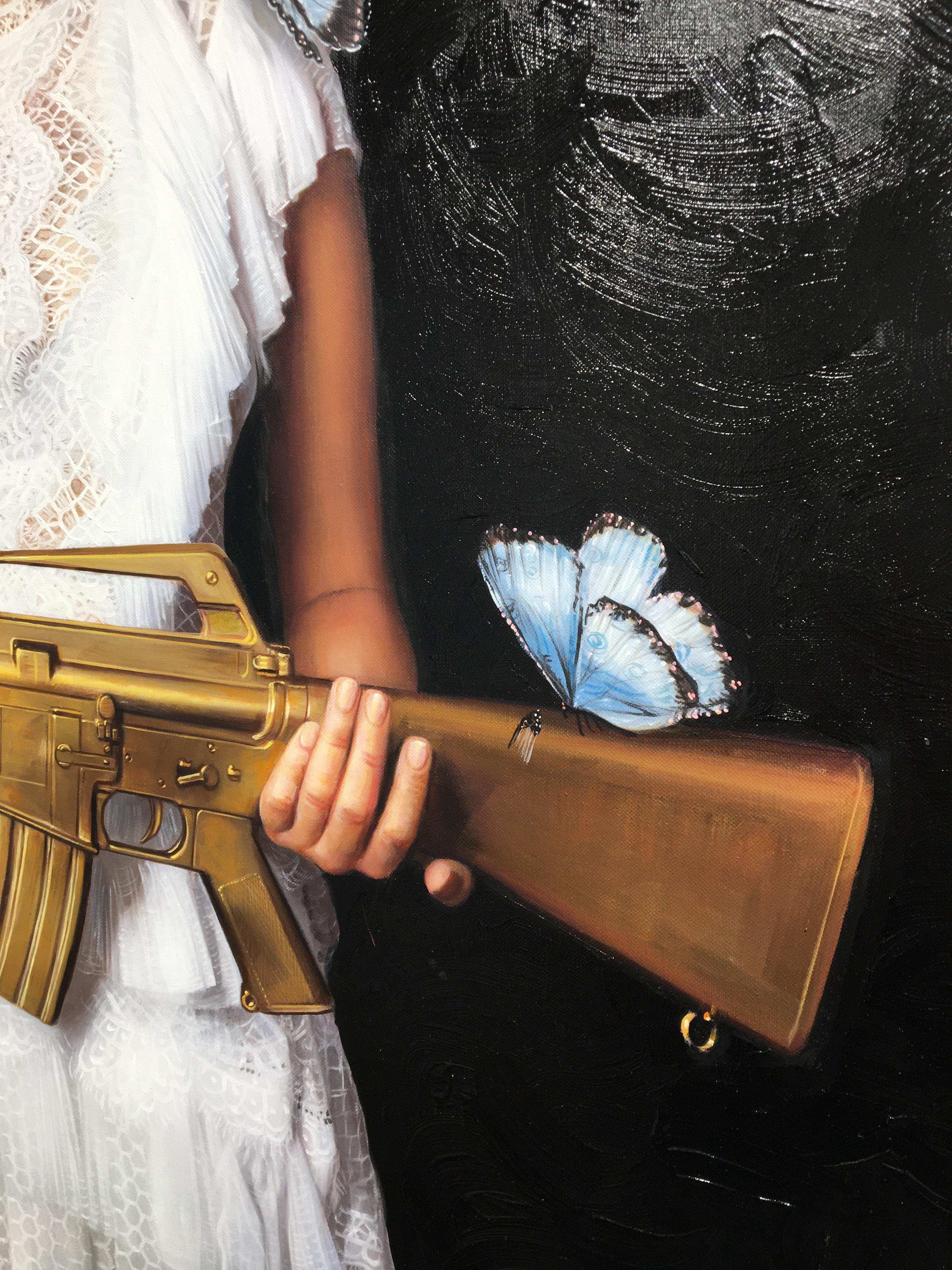 Monarch - 21st Century, Contemporary, Portrait Painting, Oil on Canvas - Black Figurative Painting by Frank E Hollywood
