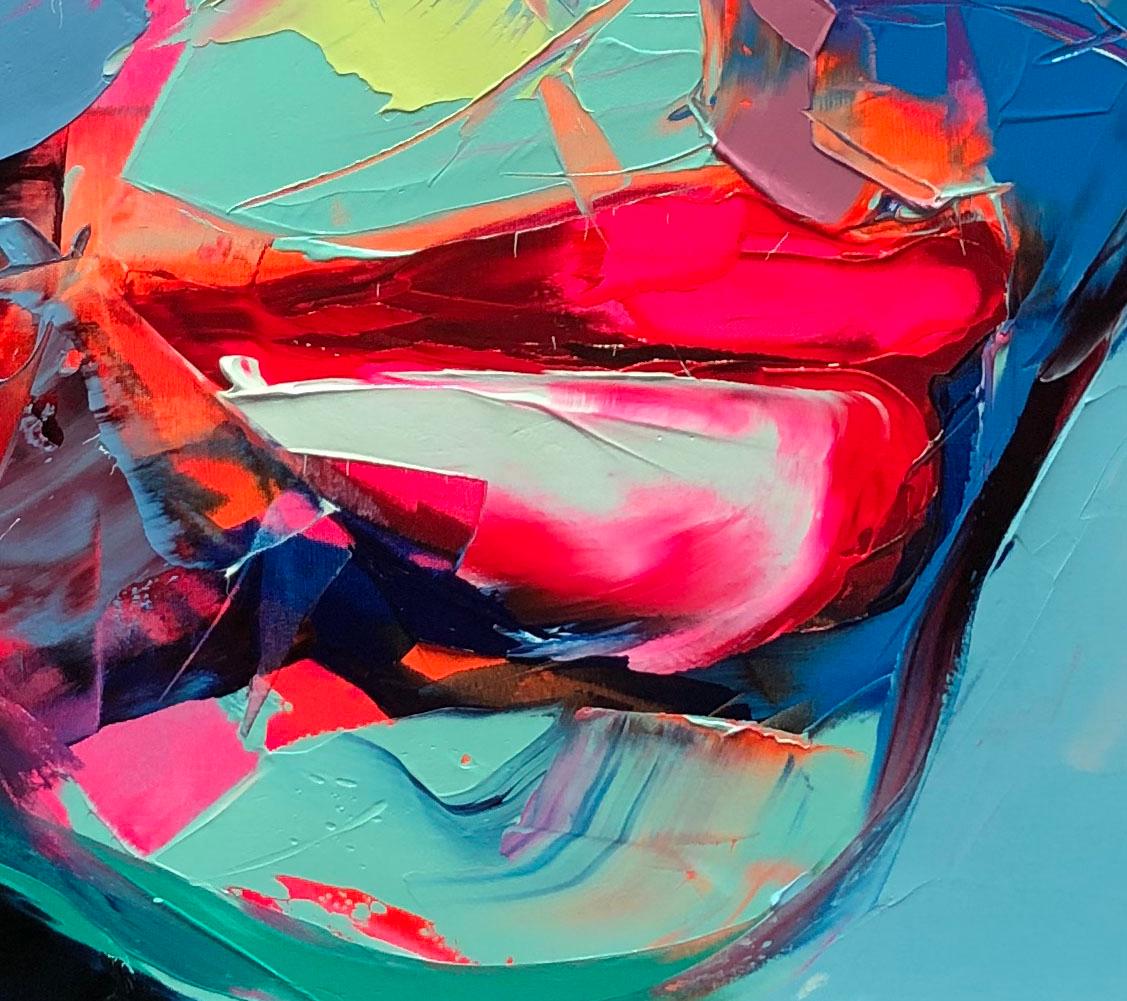 Mylene - 21st Century, Contemporary, Figurative, Oil Painting, Portrait, Pop - Blue Figurative Painting by Françoise Nielly