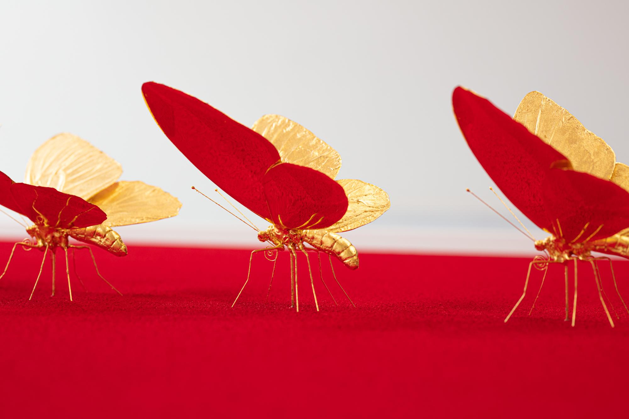 Metamorphosis Red II - 21st Century, Contemporary Figurative, Golden Butterflies 1
