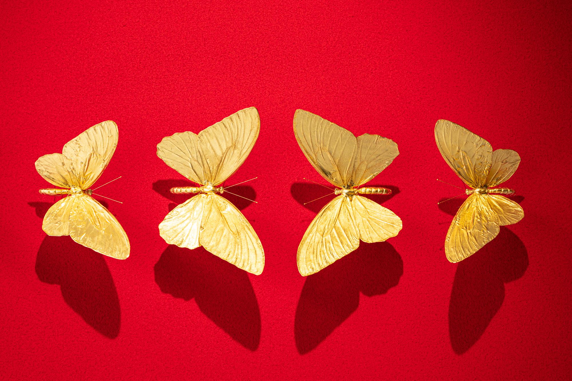 Metamorphosis Red II - 21st Century, Contemporary Figurative, Golden Butterflies 3