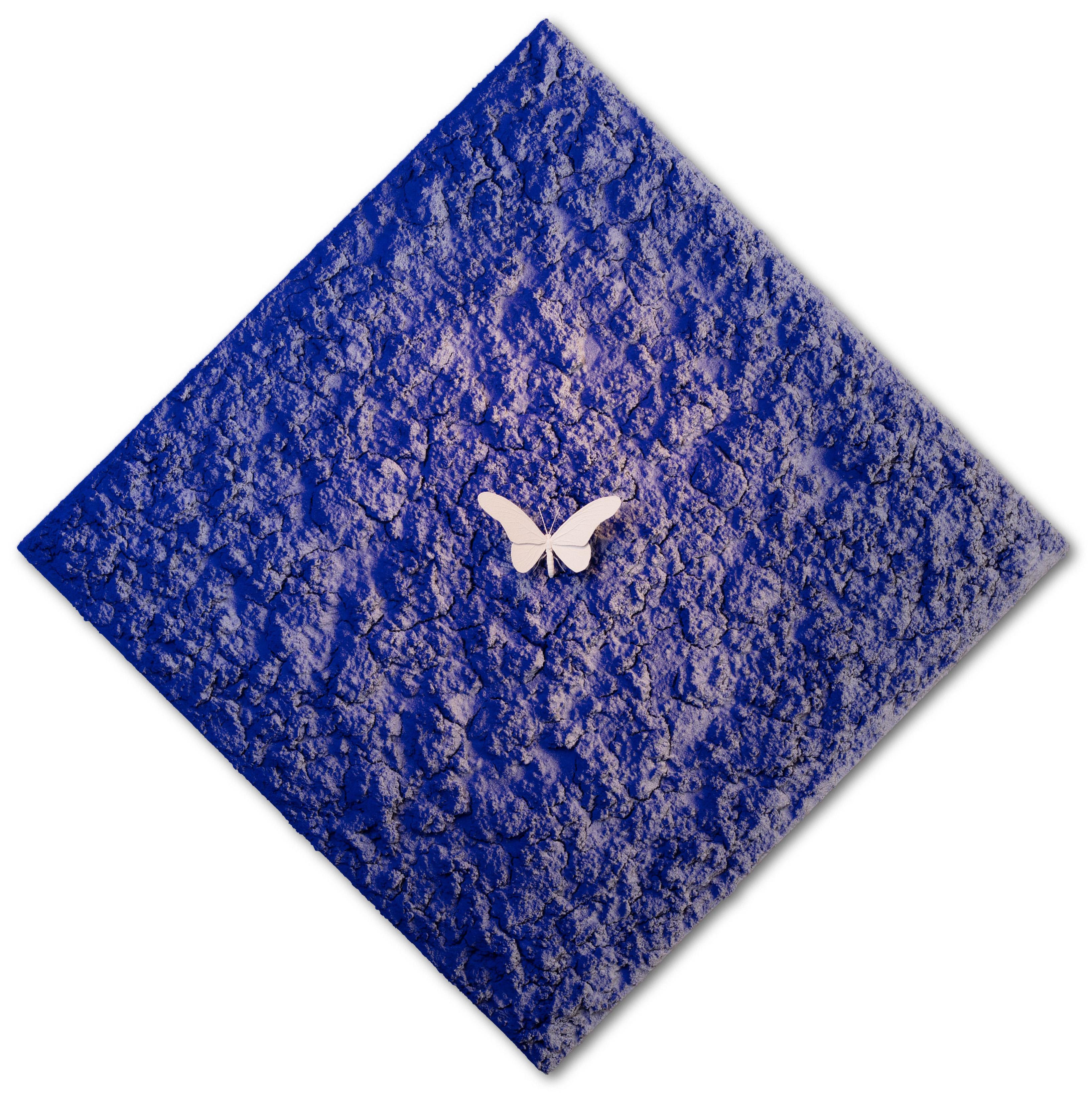 Samuel Dejong Figurative Painting - Vanish 02.01 White Blue Diamond - 21st Cent, Contemporary, Figurative, Butterfly