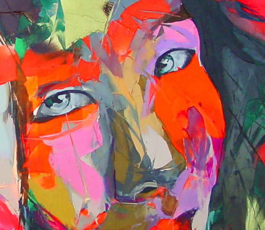 Untitled 489 - 21st Cent, Contemporary, Figurative, Oil Painting, Portrait, Pop - Brown Figurative Painting by Françoise Nielly