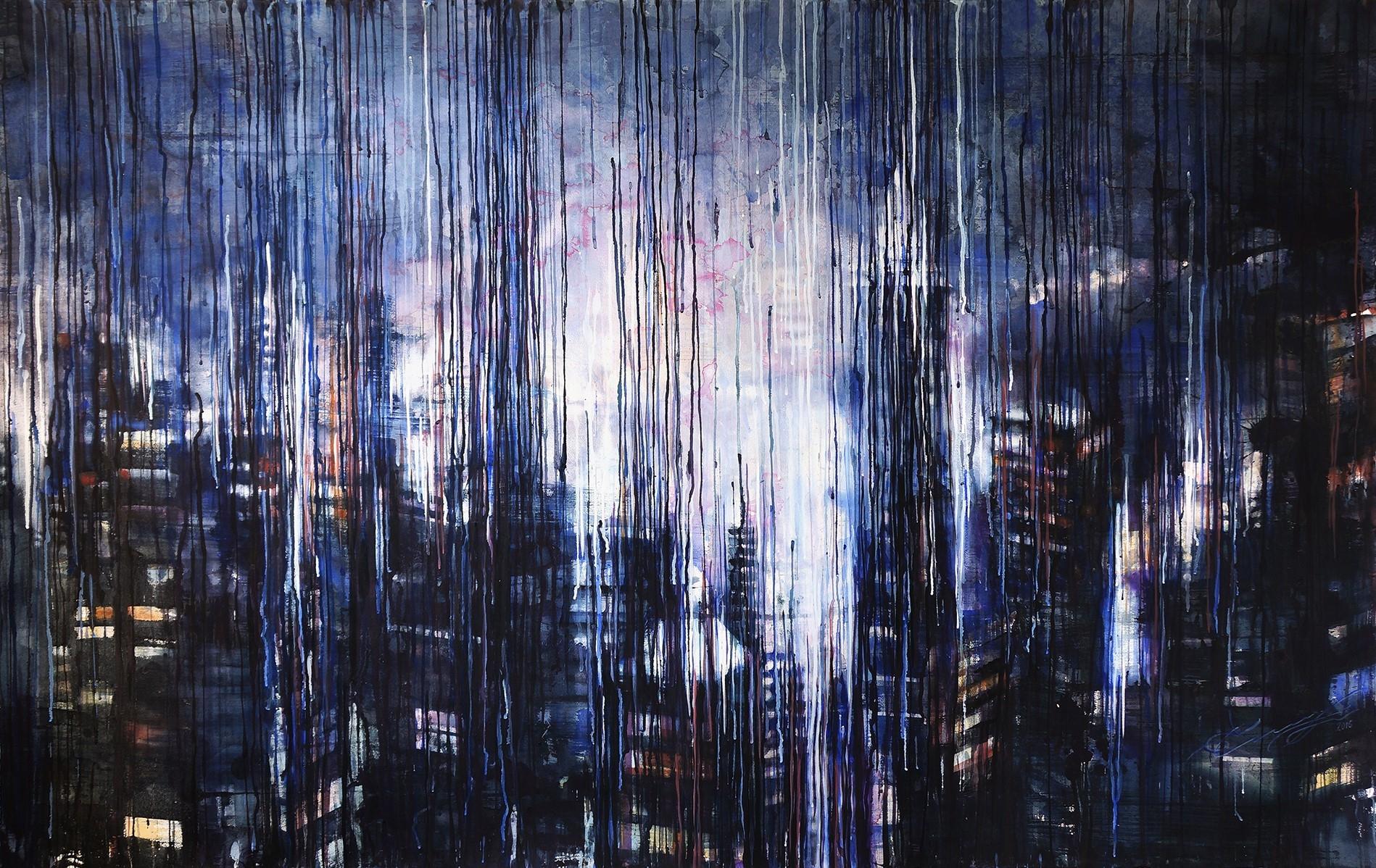 Landscape Art Ekaterina Smirnova - Megalopolis Lights - 21e siècle, Contemporary, Landscape, Aquarelle sur papier