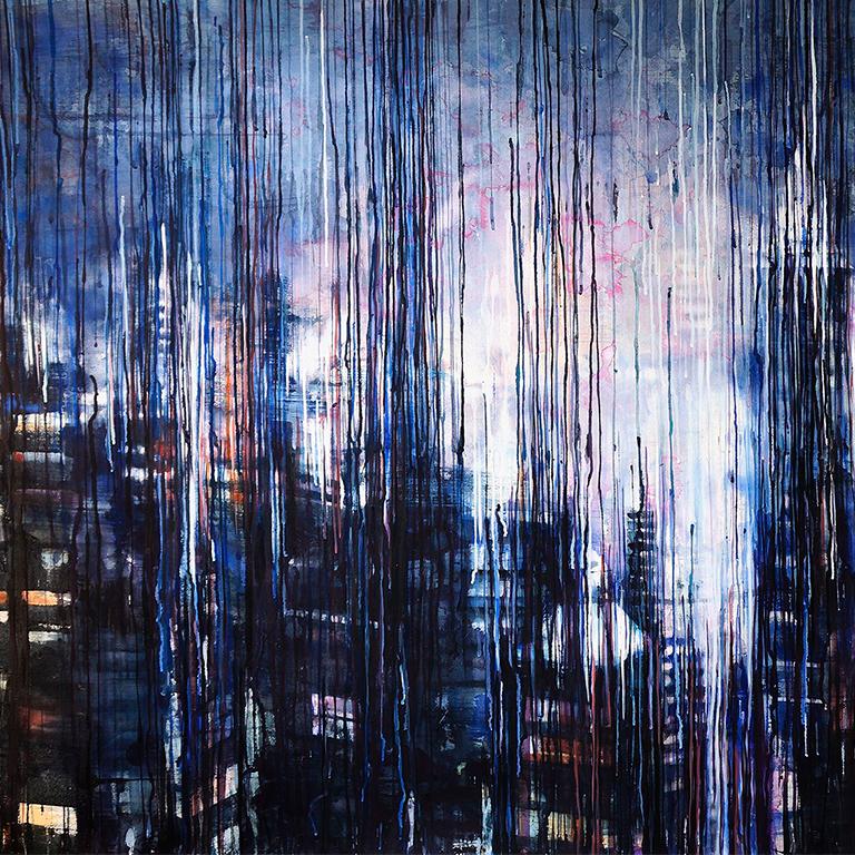 Megalopolis Lights - 21e siècle, Contemporary, Landscape, Aquarelle sur papier - Art de Ekaterina Smirnova