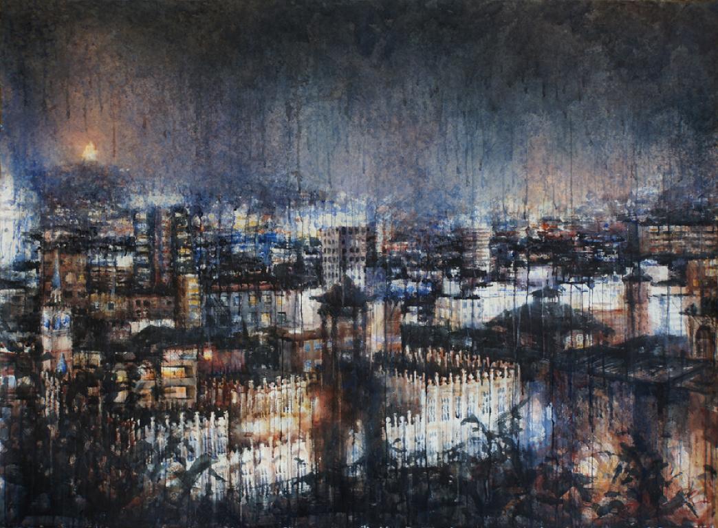 Barcelona 9pm - 21st Century, Contemporary, Landscape, Watercolor on Paper