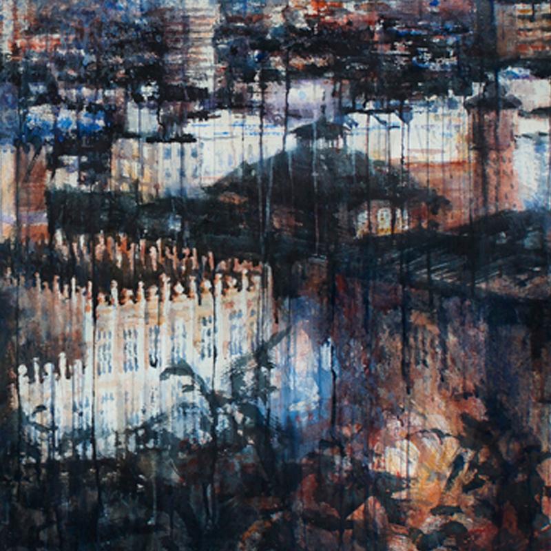 Barcelona 9pm - 21st Century, contemporain, paysage, aquarelle sur papier - Art de Ekaterina Smirnova