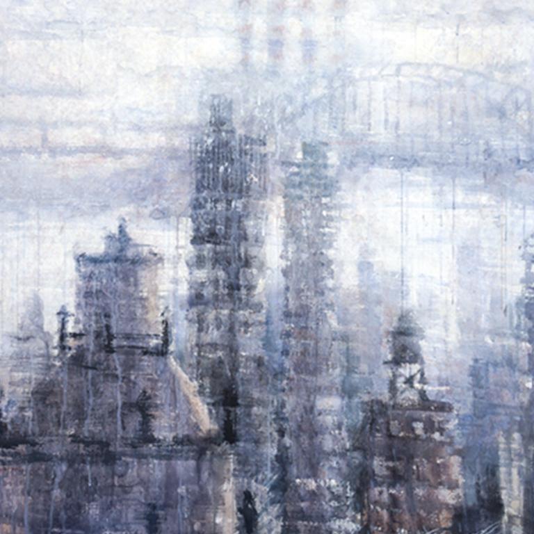 Downtown Blue - 21st Century, Contemporary, Landscape, Watercolor on Paper - Gray Landscape Painting by Ekaterina Smirnova