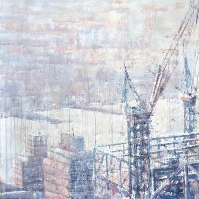 Hazy Morning over Hudson - 21st Cent, Contemporary, Landscape, Watercolor, Paper - Painting by Ekaterina Smirnova