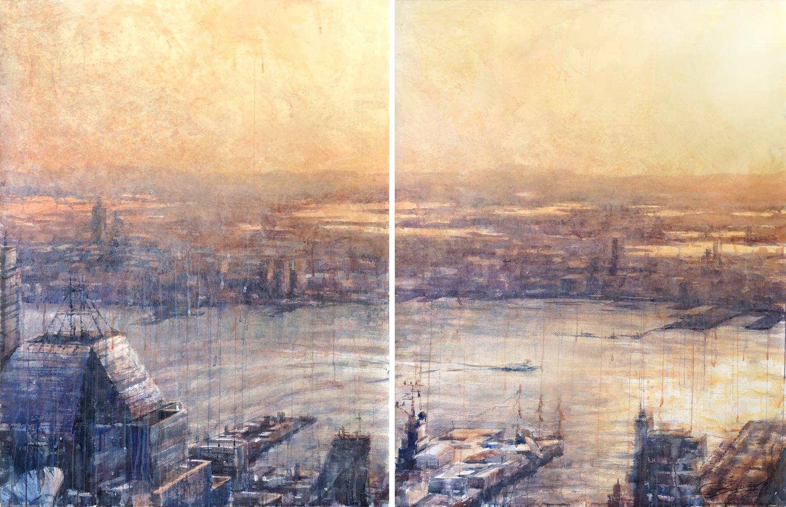 Hudson Diptych - 21st Century, Contemporary, Seascape, Watercolor on Paper