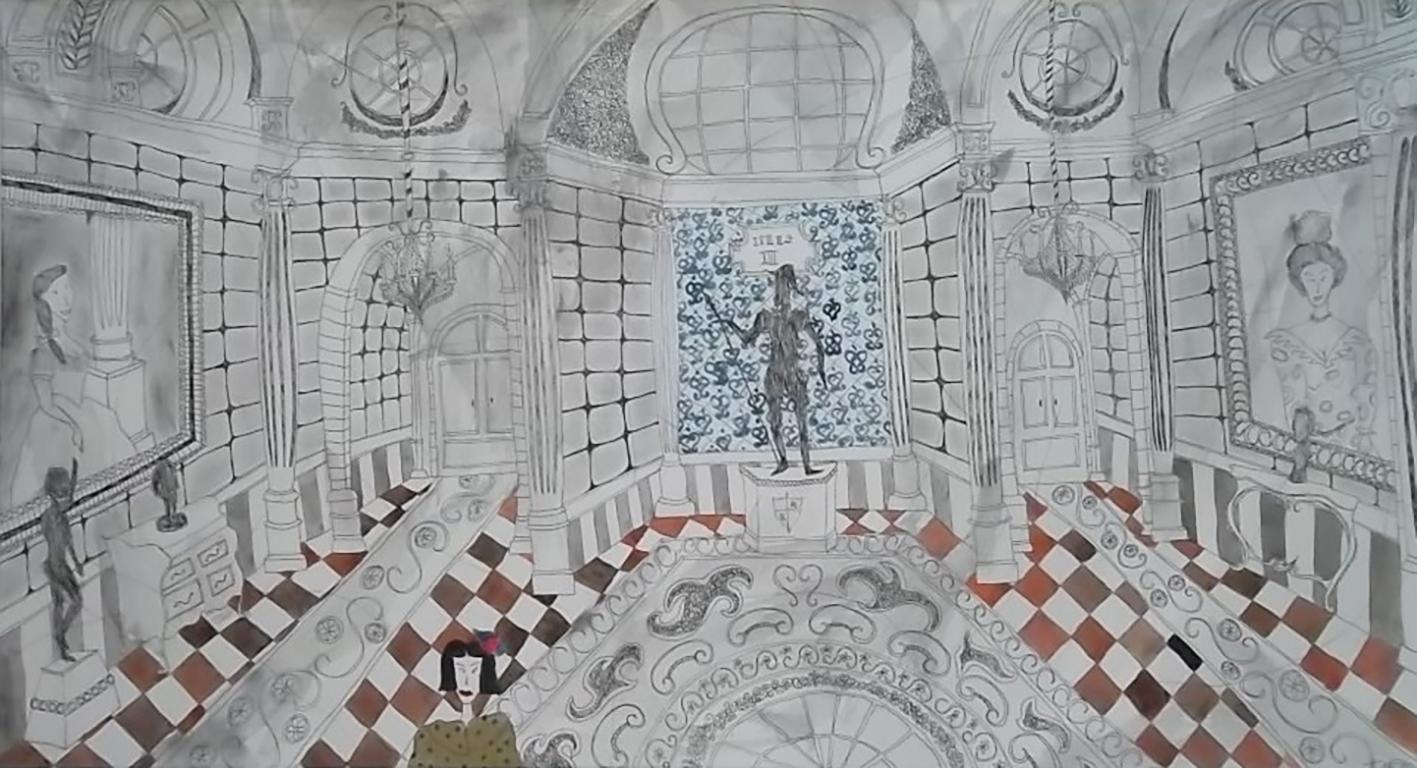 Salón Rojo - Siglo XXI, Contemporáneo, Dibujo Figurativo, Carboncillo