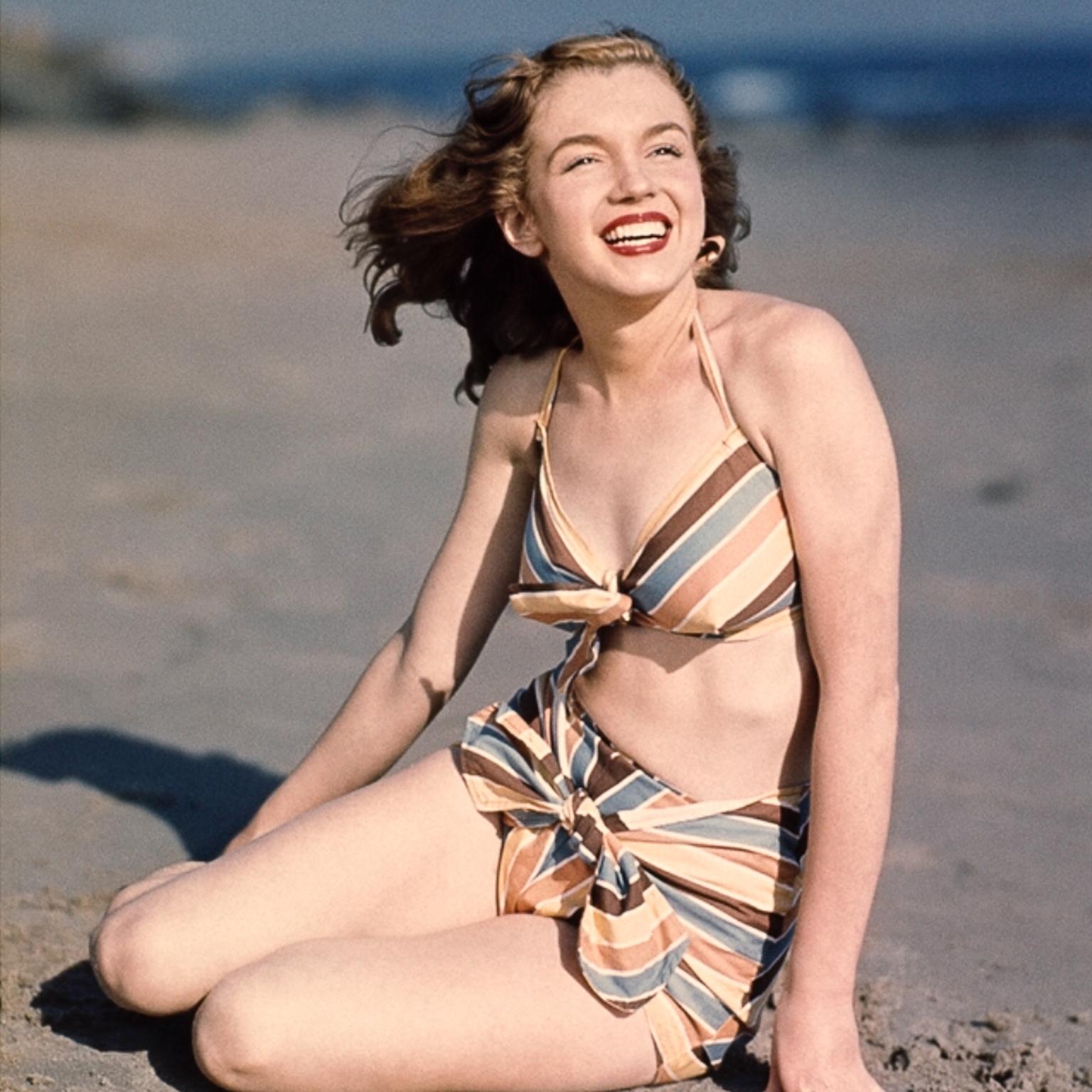 Marilyn Monroe By Joseph Jasgur (Striped Swimsuit)  Colour Limited Edition 5/500 For Sale 1